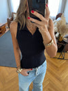 Black Sleeveless Polo Collar Top