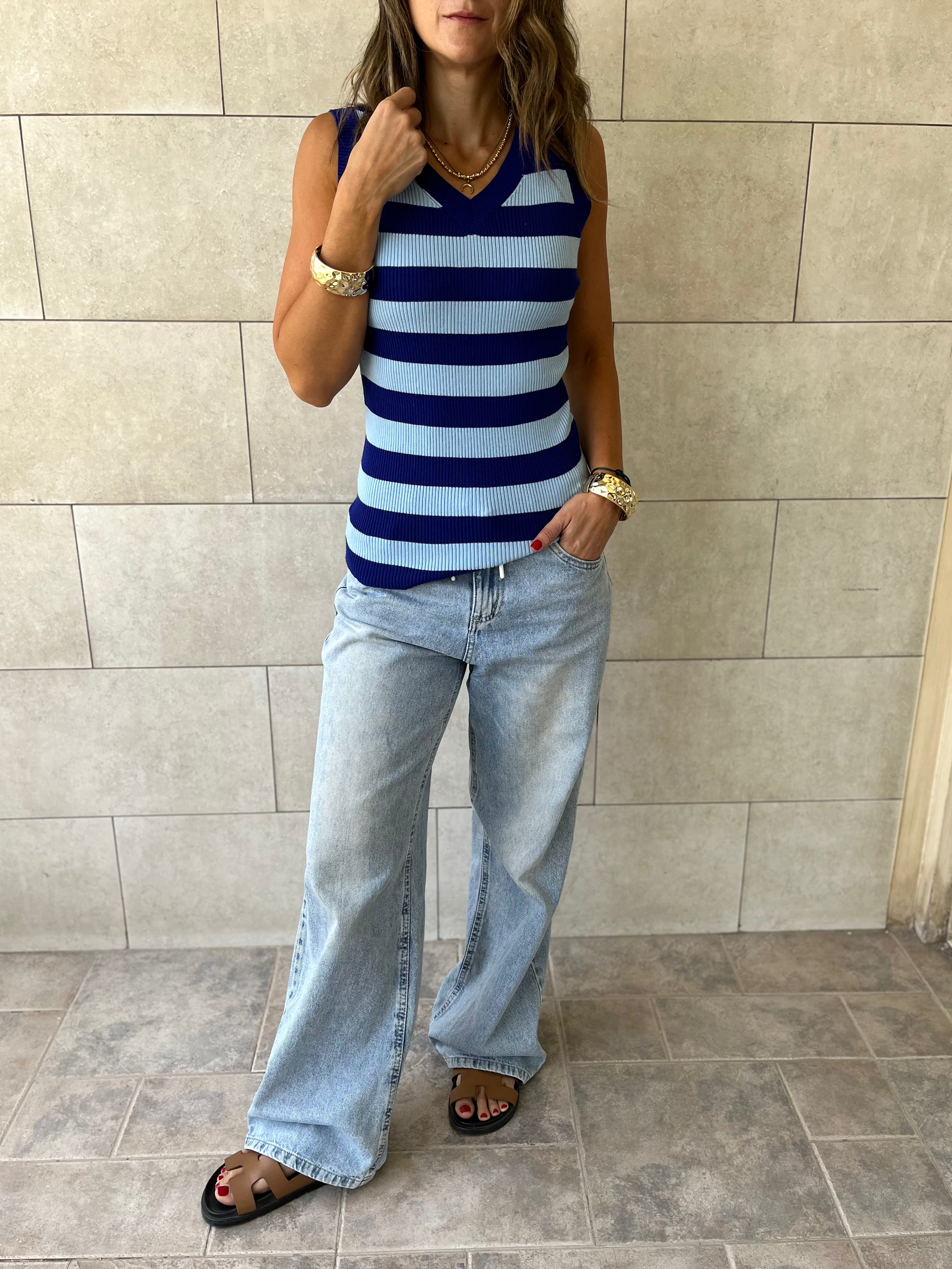 Blue 101 Interknit Striped Tank Top