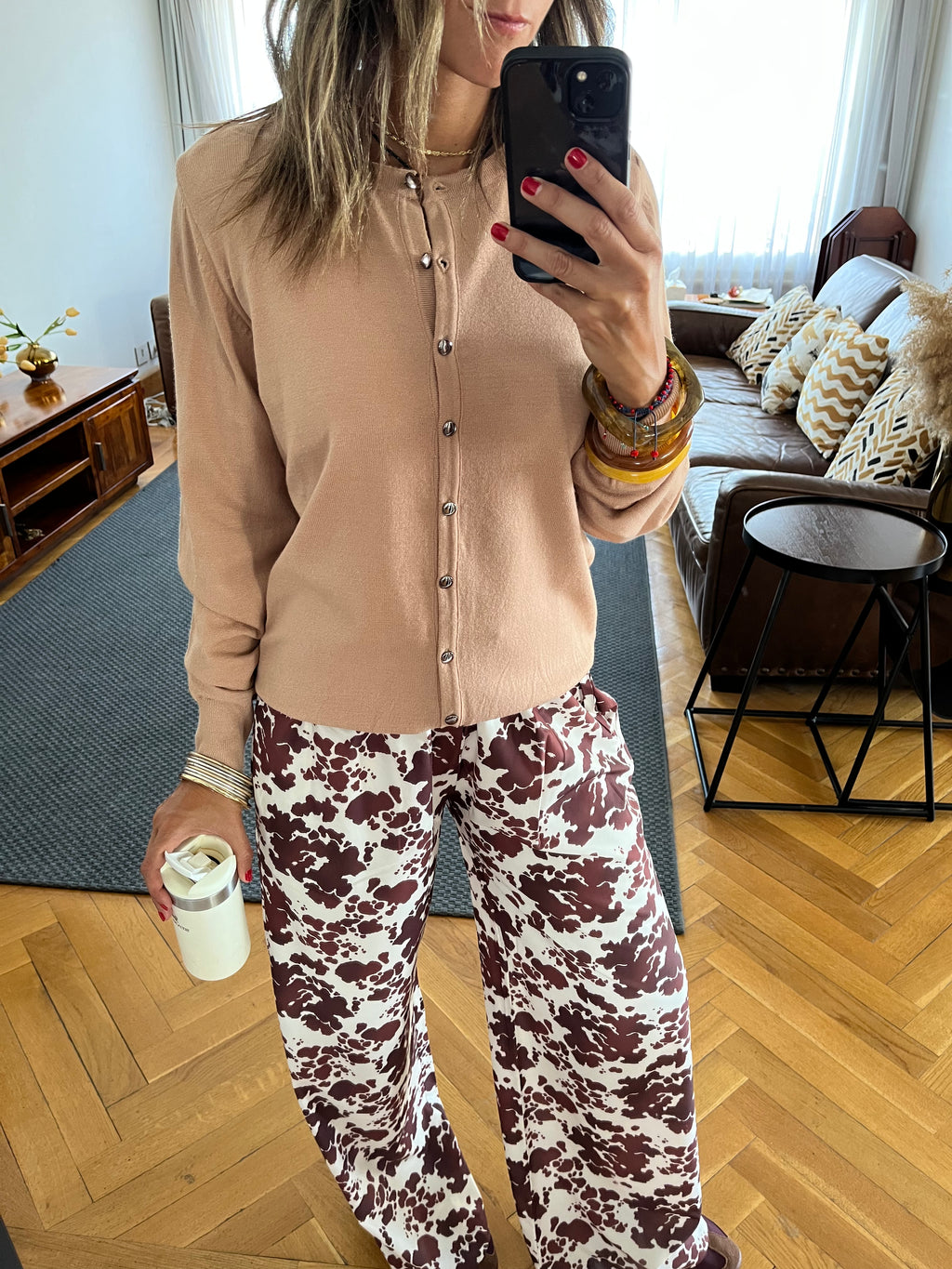 Beige Signature Button Knit Cardigan