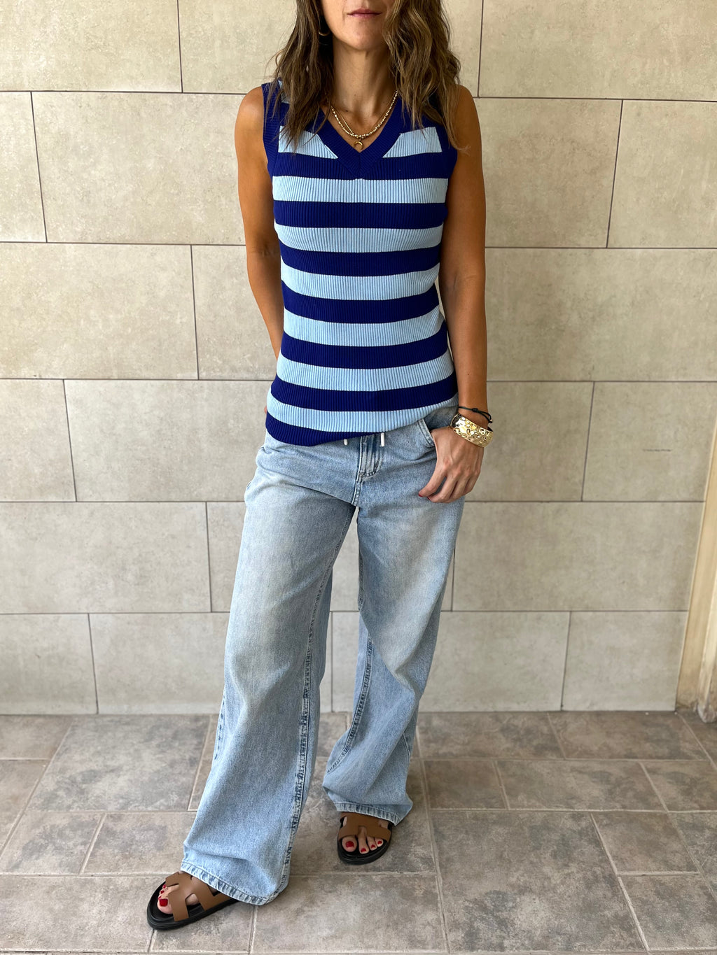 Blue 101 Interknit Striped Tank Top