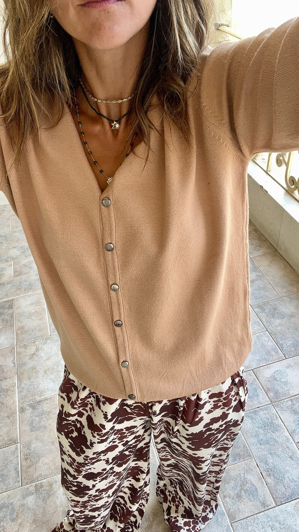 Beige Signature Button Knit Cardigan