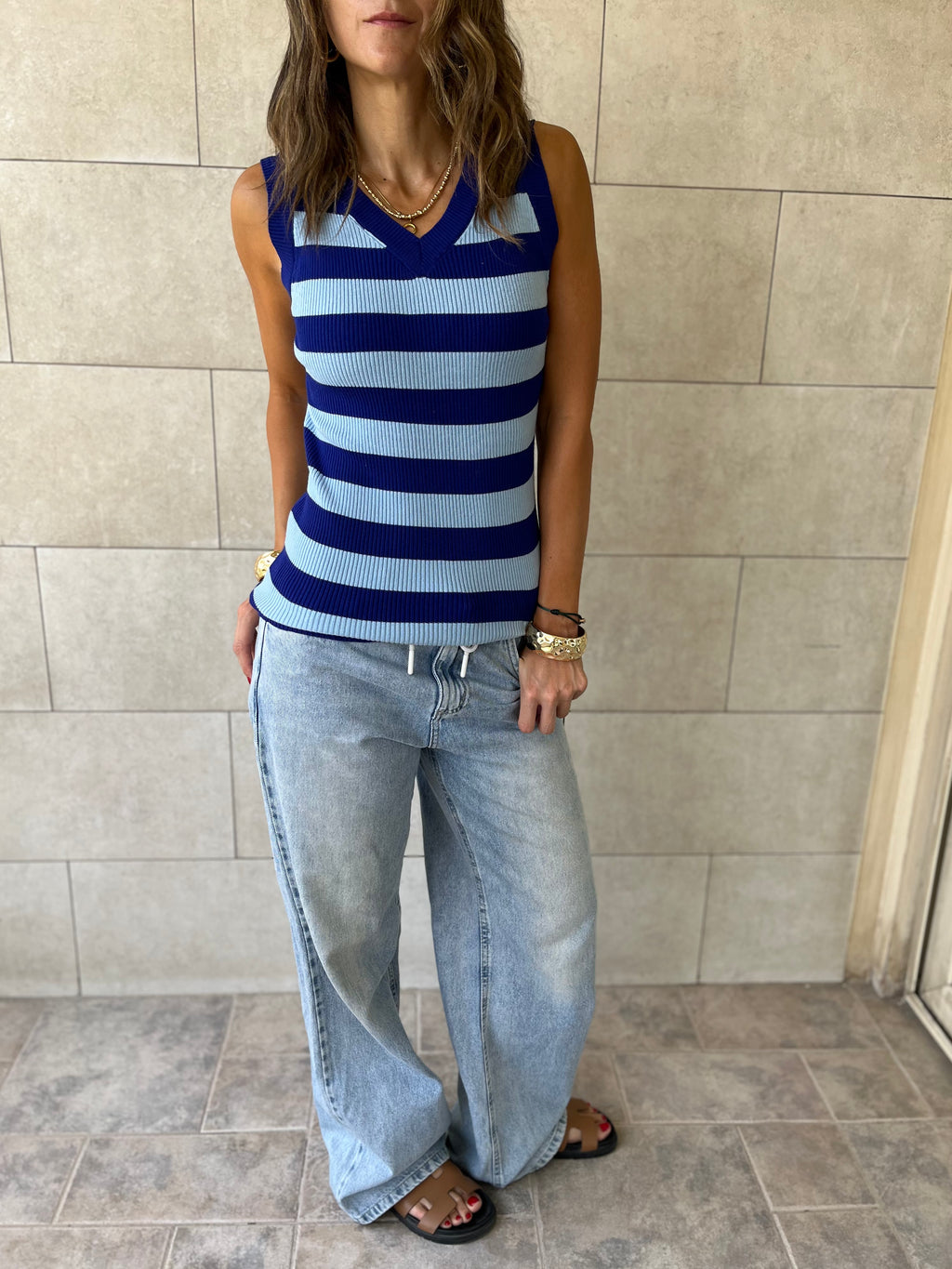 Blue 101 Interknit Striped Tank Top