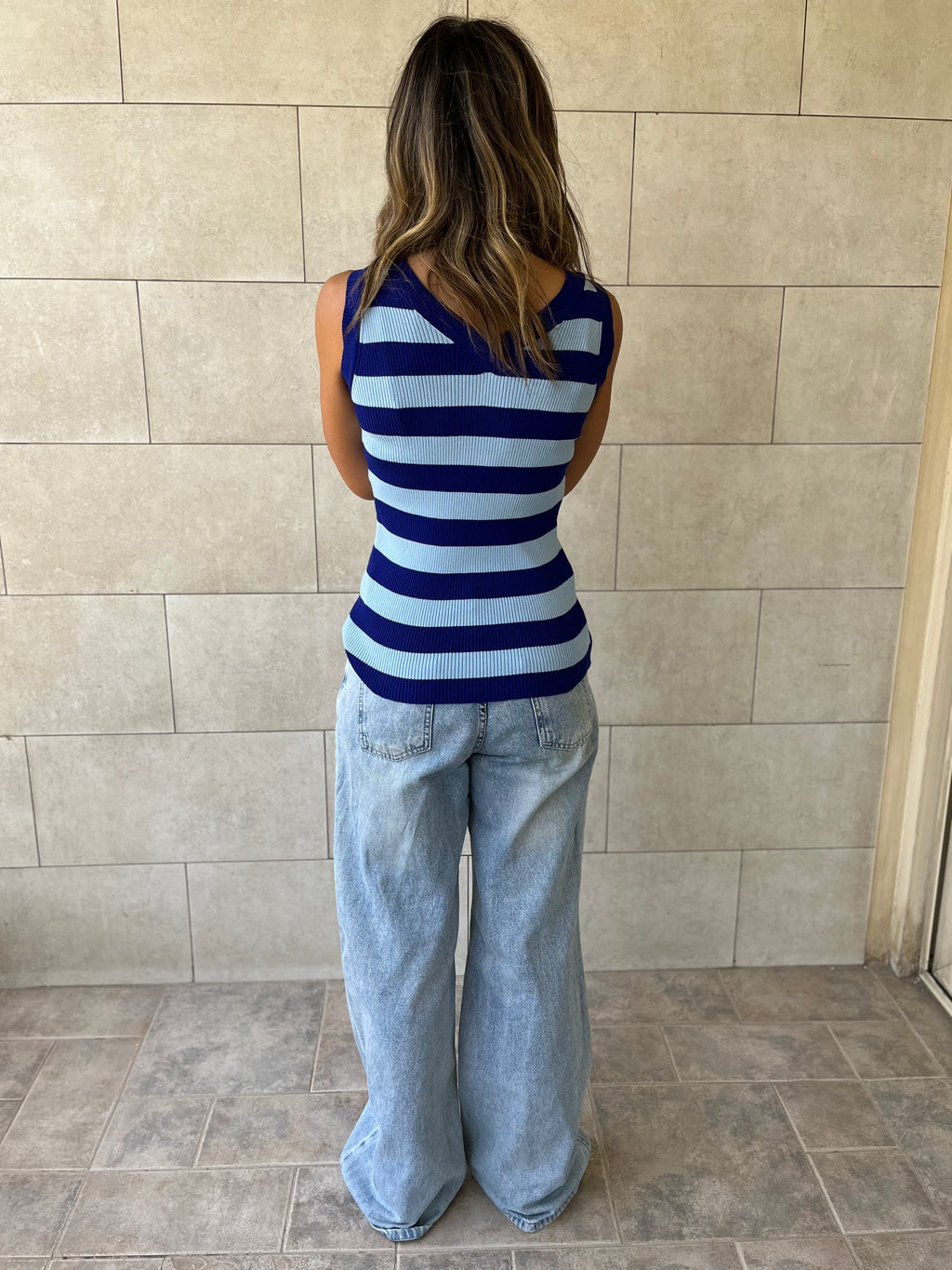 Blue 101 Interknit Striped Tank Top