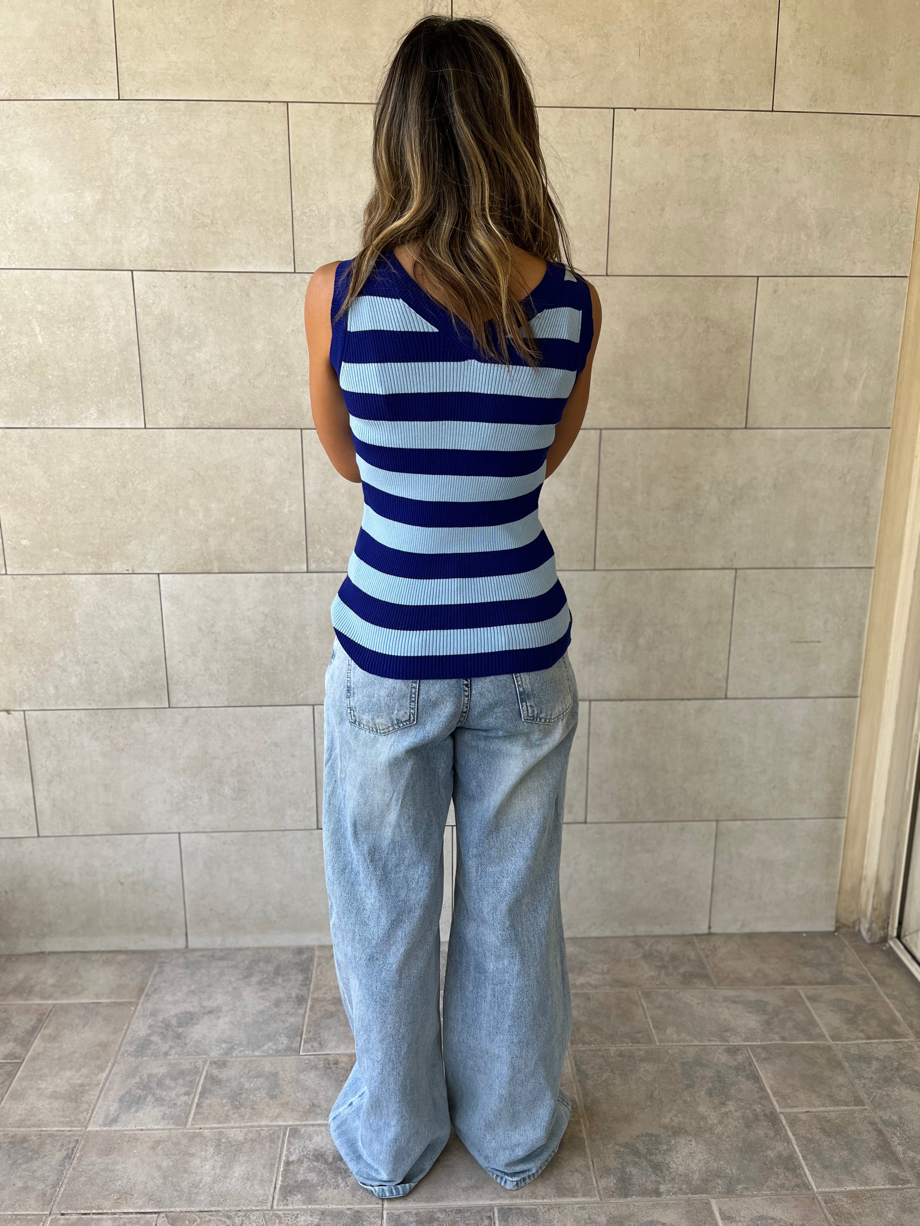 Blue 101 Interknit Striped Tank Top