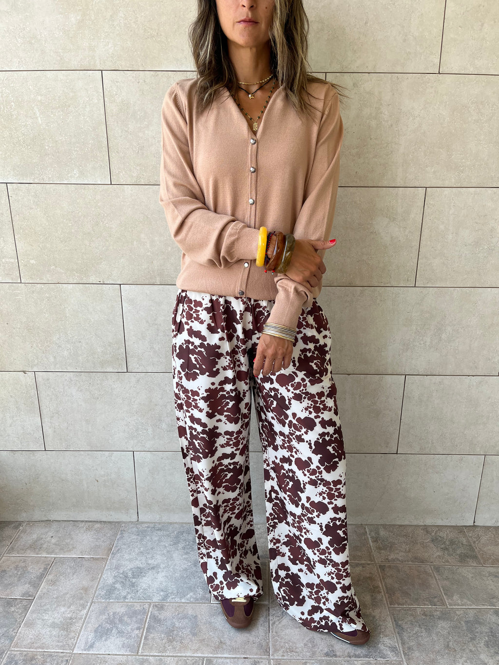 Beige Signature Button Knit Cardigan