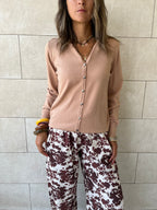 Beige Signature Button Knit Cardigan