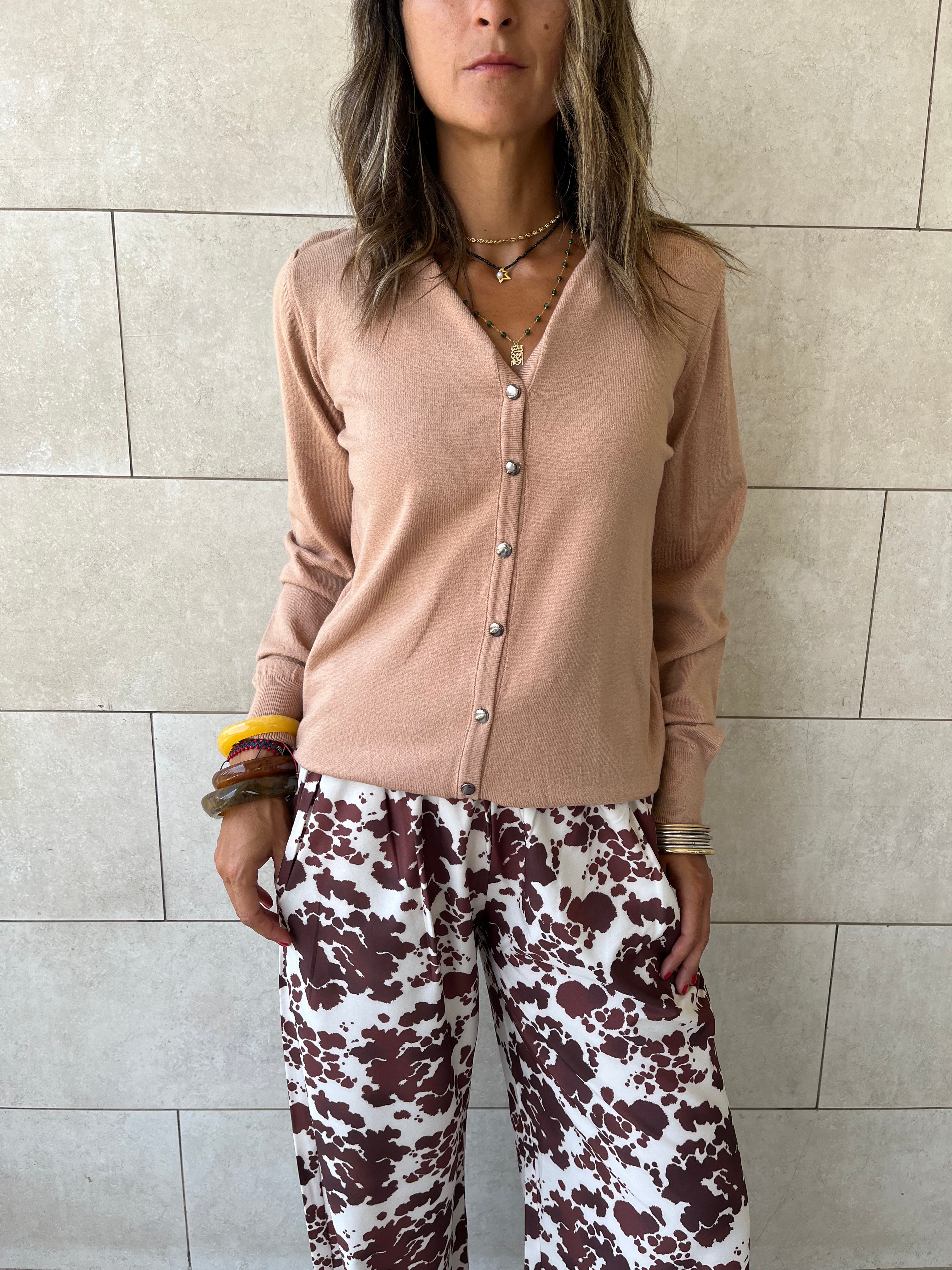 Beige Signature Button Knit Cardigan