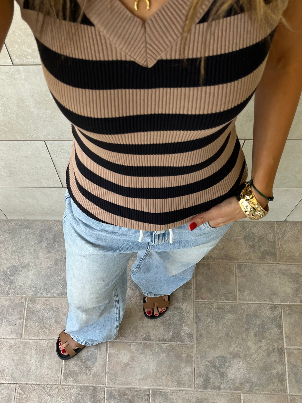 Cafe 101 Interknit Striped Tank Top