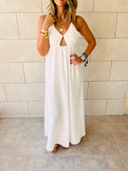 White Cut Out Back Tie Dress