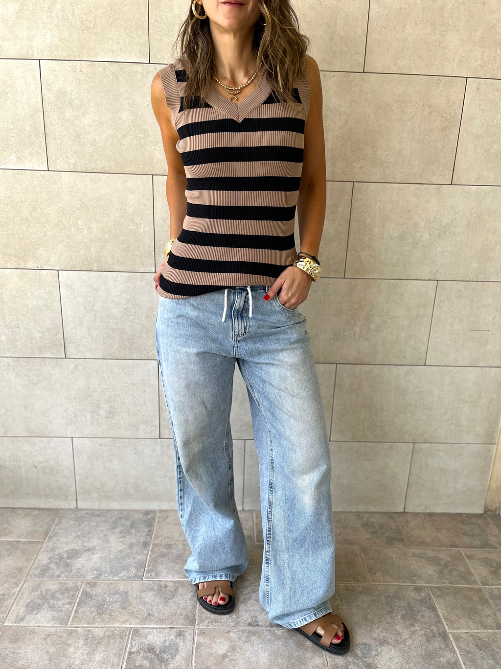 Cafe 101 Interknit Striped Tank Top