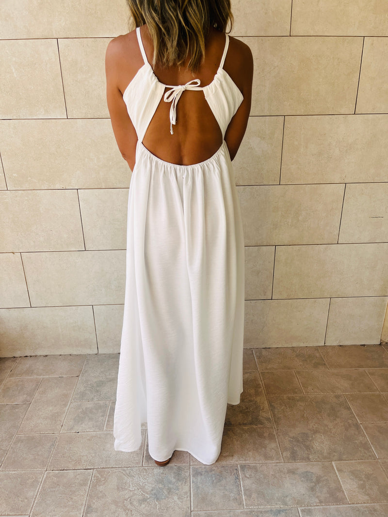 White Cut Out Back Tie Dress