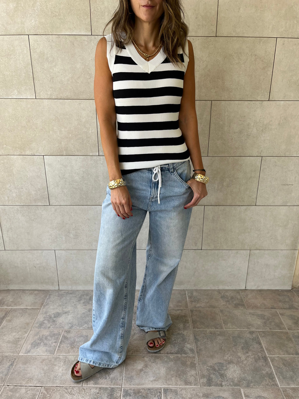 White 101 Interknit Striped Tank Top