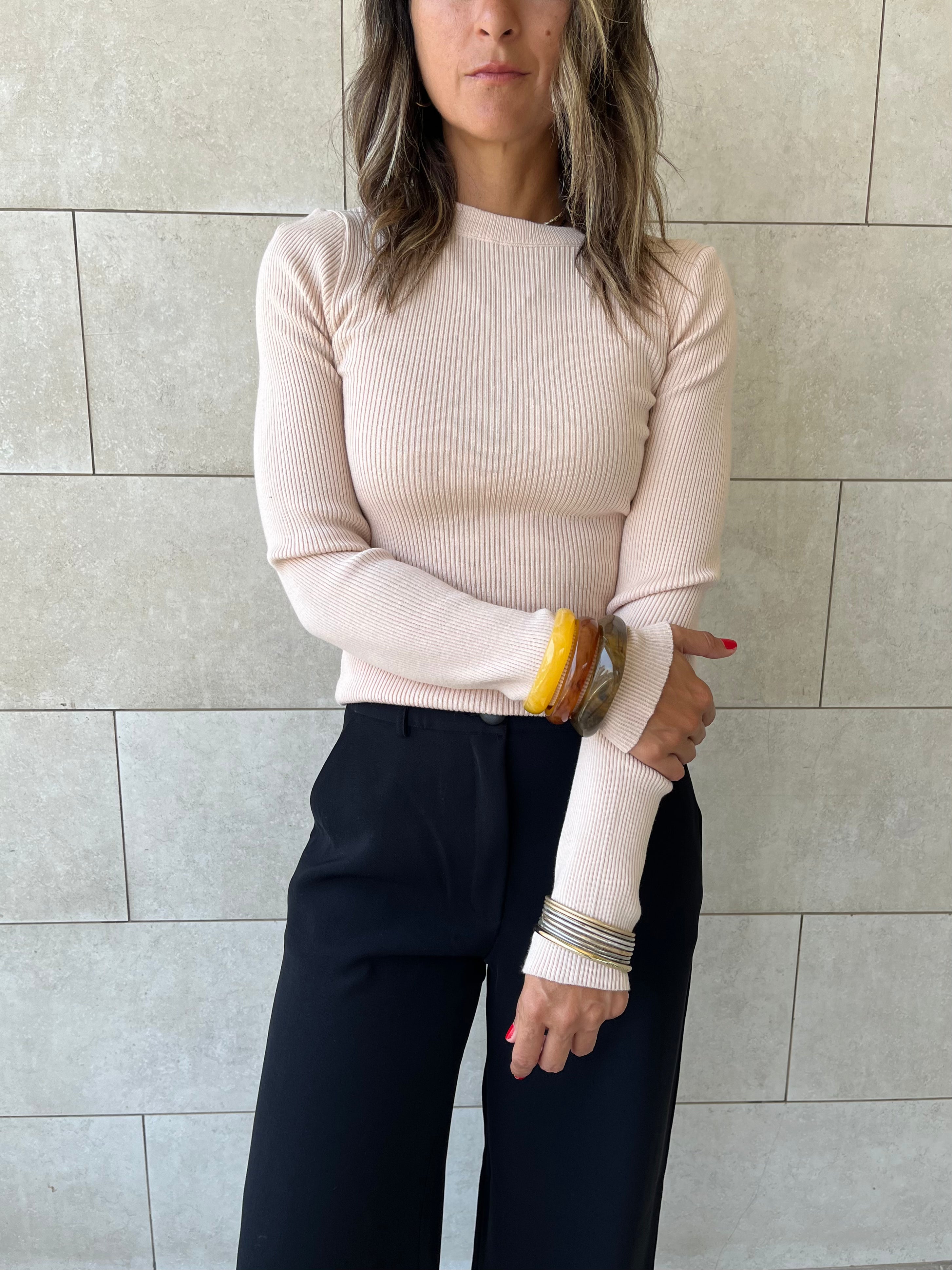 Beige Crewneck Contour Elevated Pullover