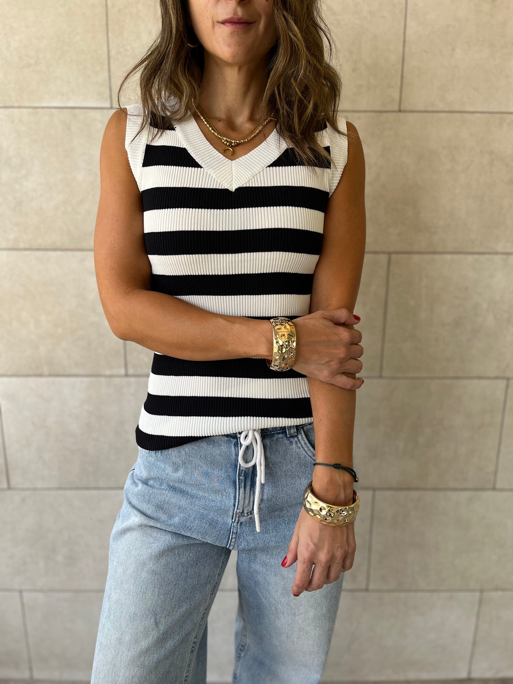White 101 Interknit Striped Tank Top