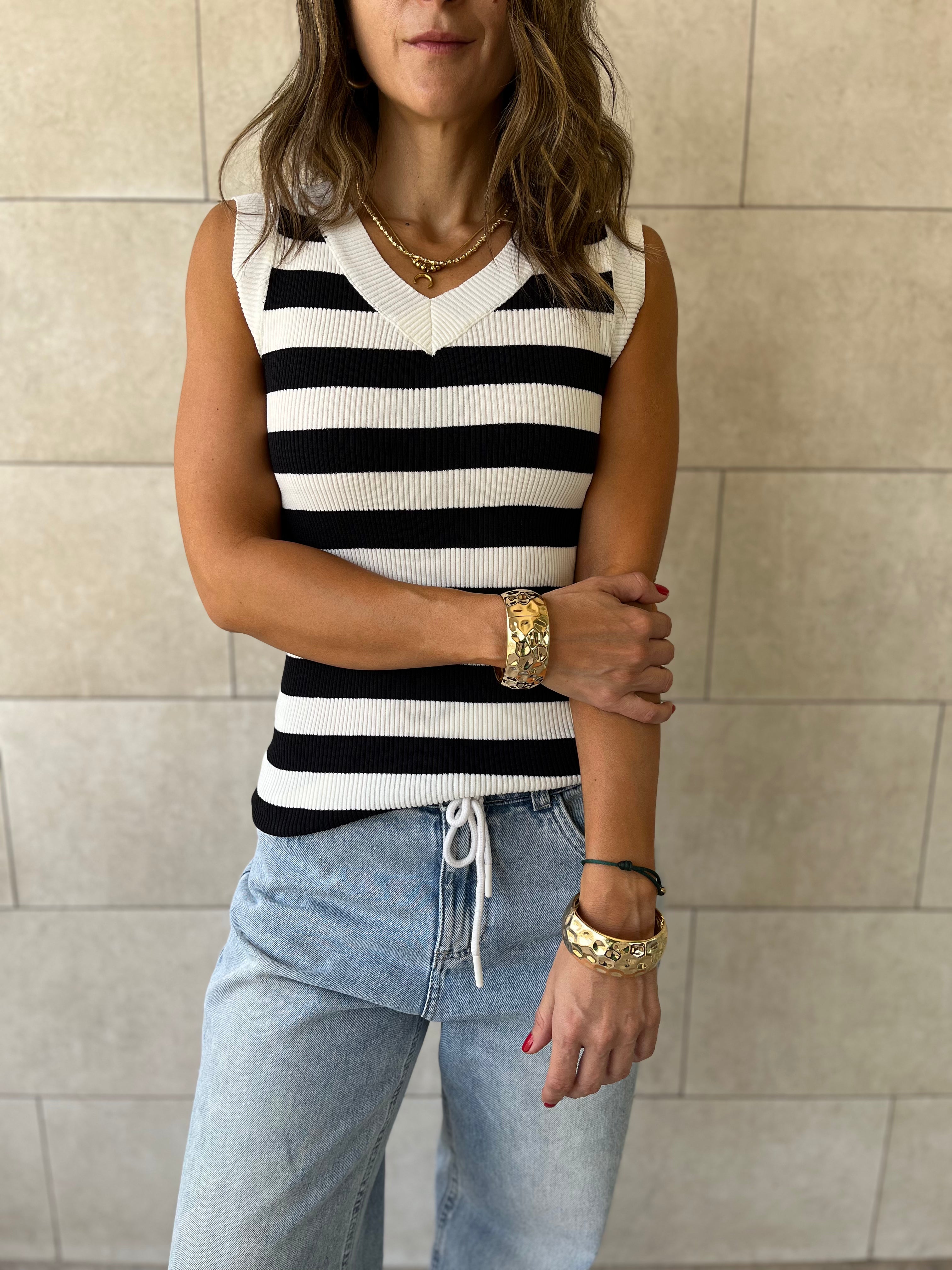 White 101 Interknit Striped Tank Top