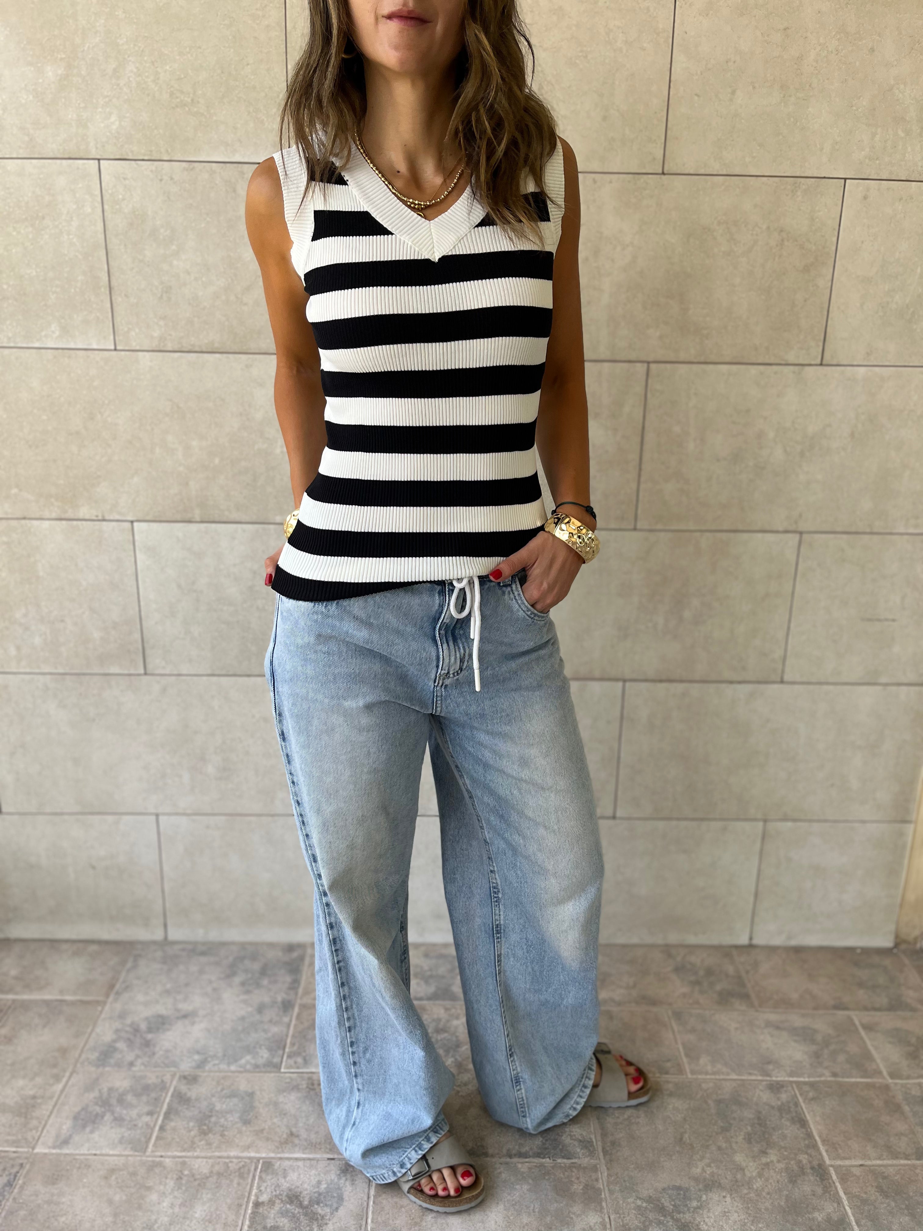 White 101 Interknit Striped Tank Top