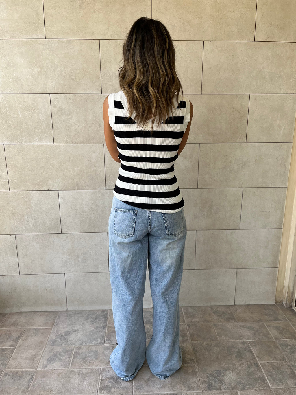 White 101 Interknit Striped Tank Top