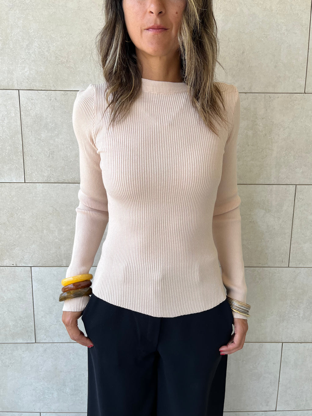Beige Crewneck Contour Elevated Pullover