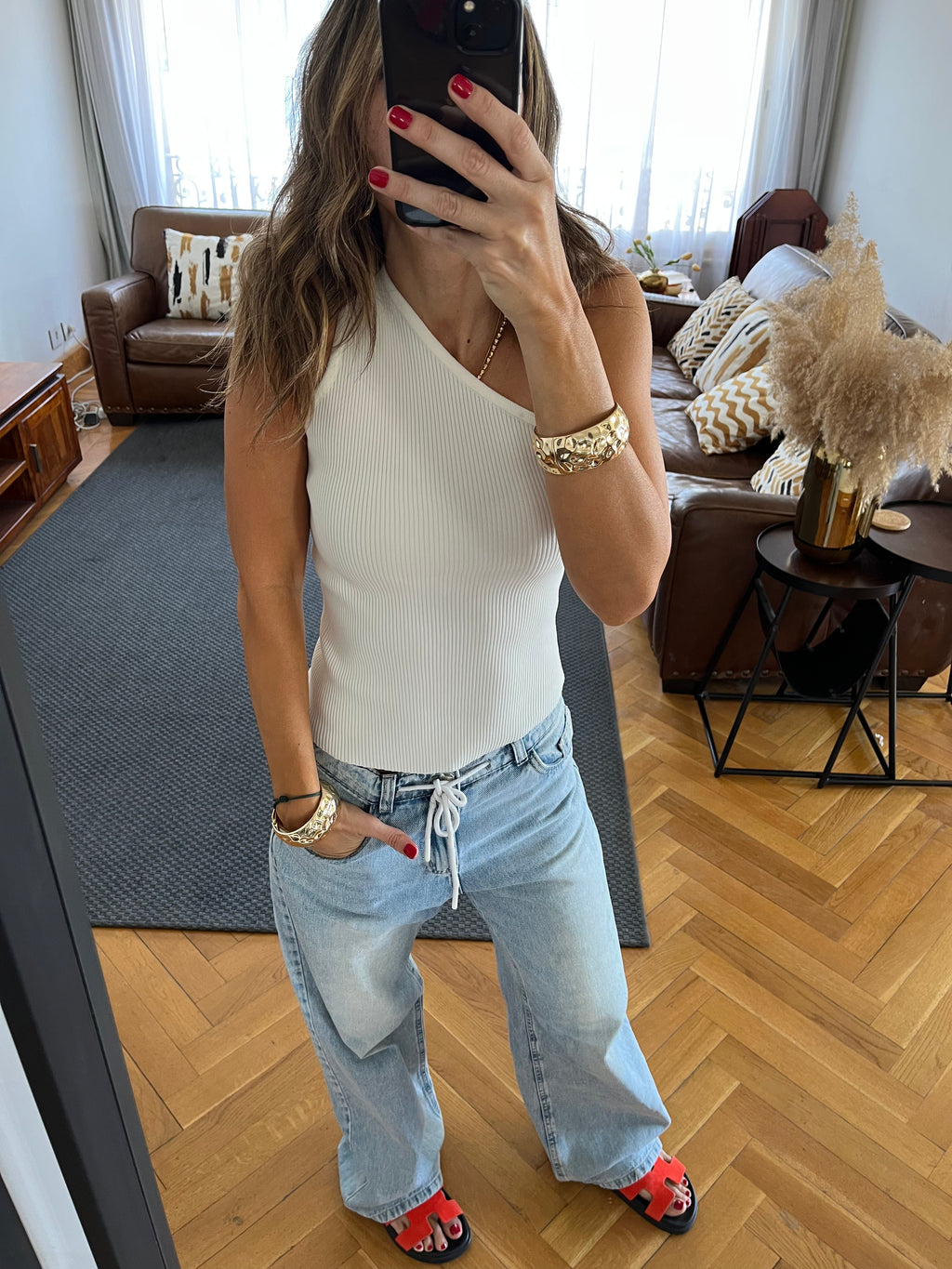 White 101 Interknit One Shoulder Top