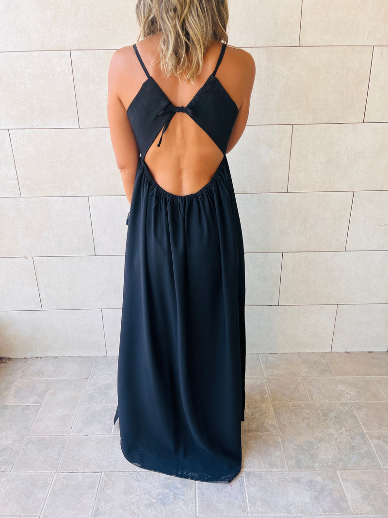 Black Cut Out Back Tie Dress