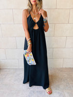 Black Cut Out Back Tie Dress