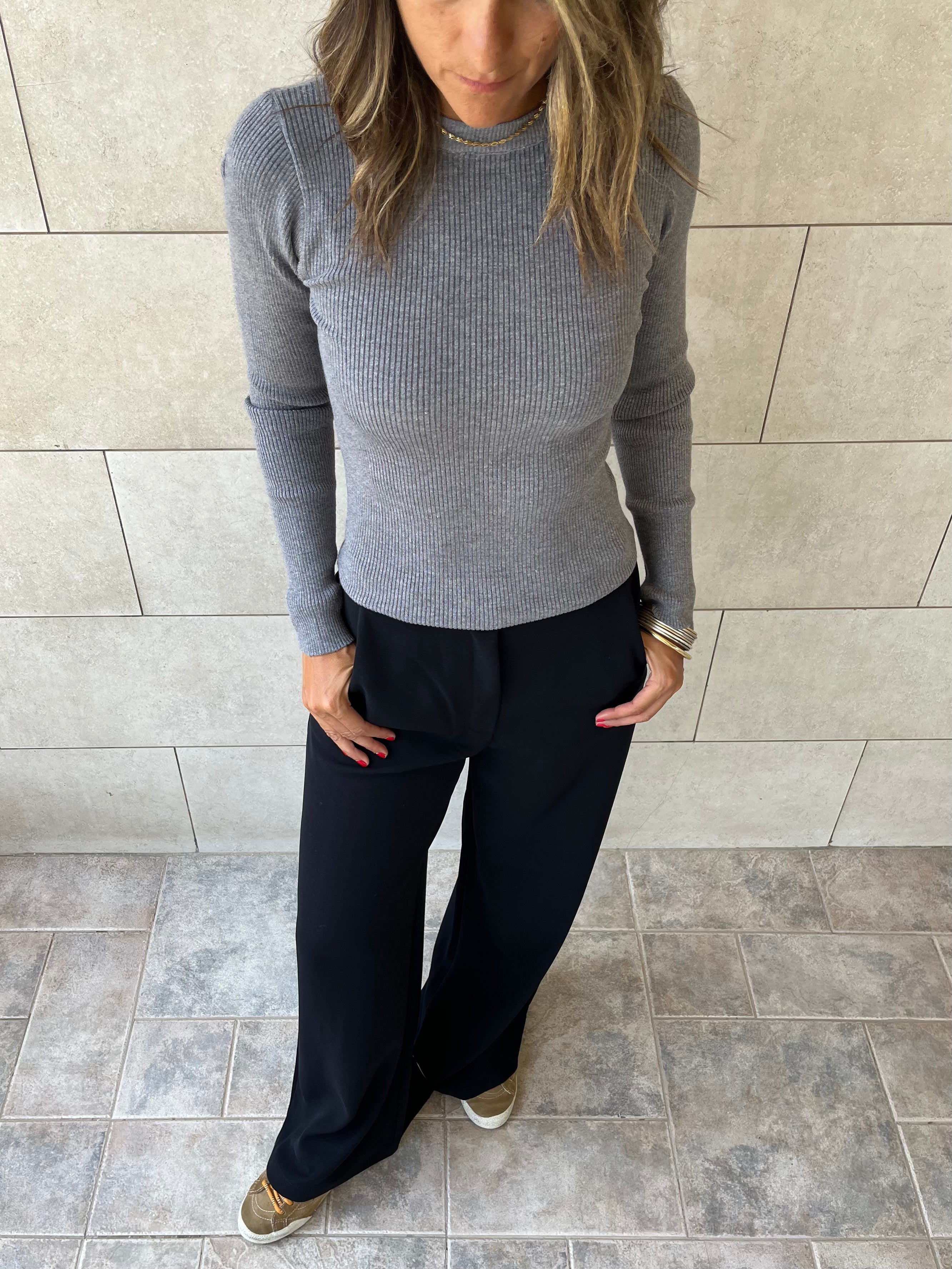 Grey Crewneck Contour Elevated Pullover