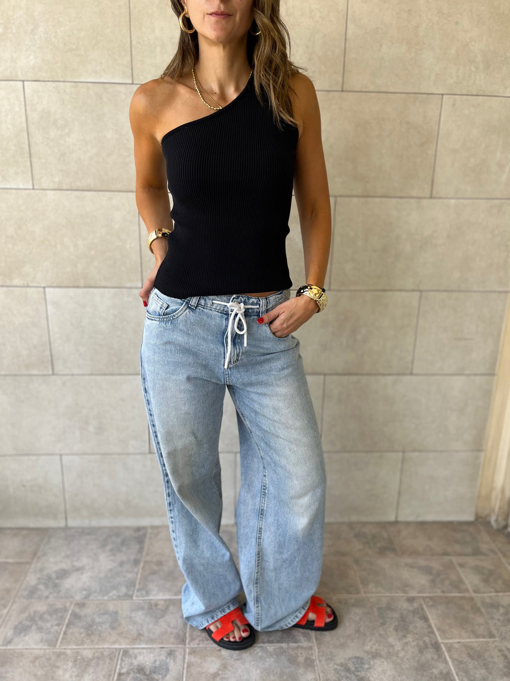 Black 101 Interknit One Shoulder Top