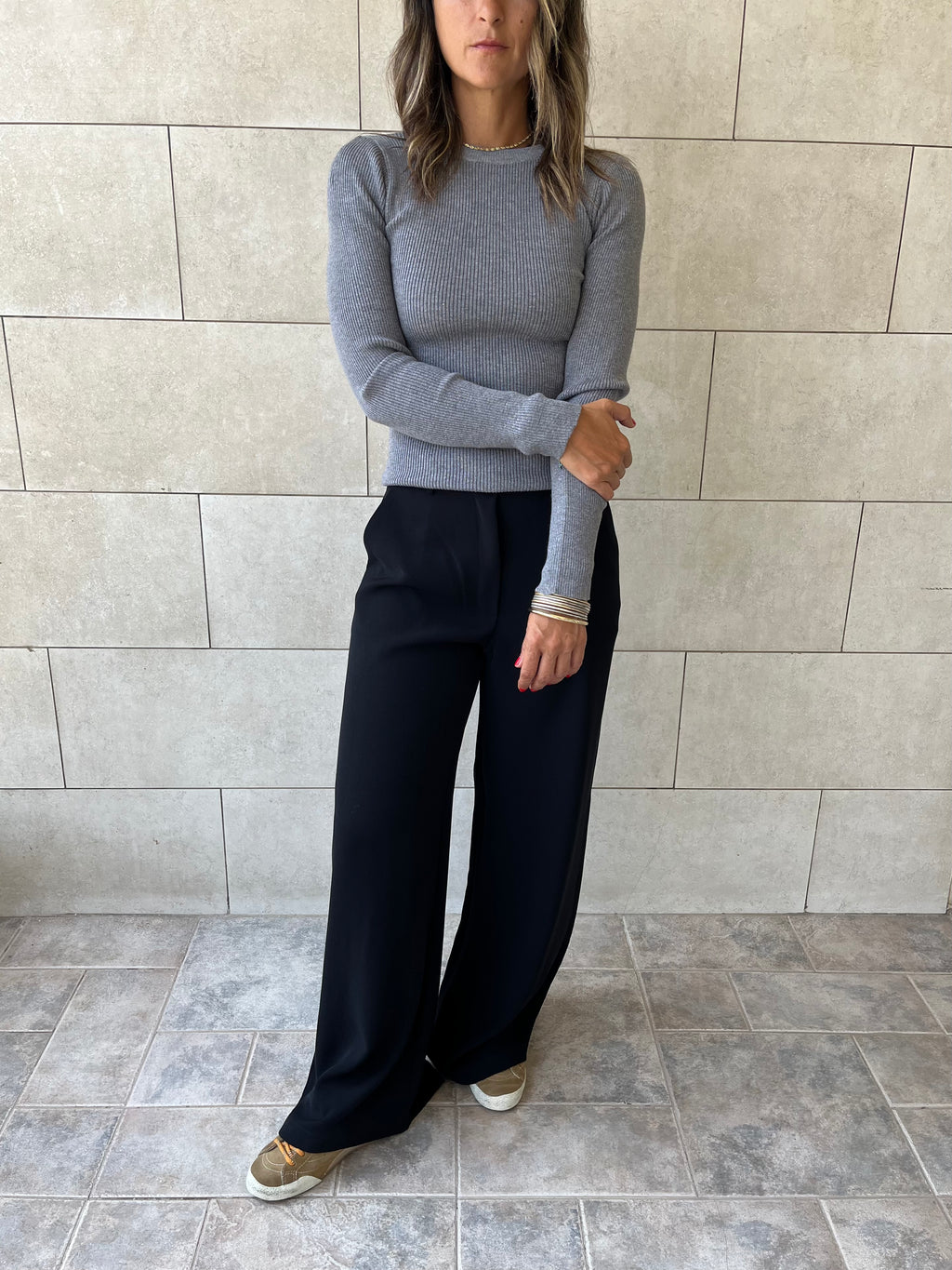 Grey Crewneck Contour Elevated Pullover