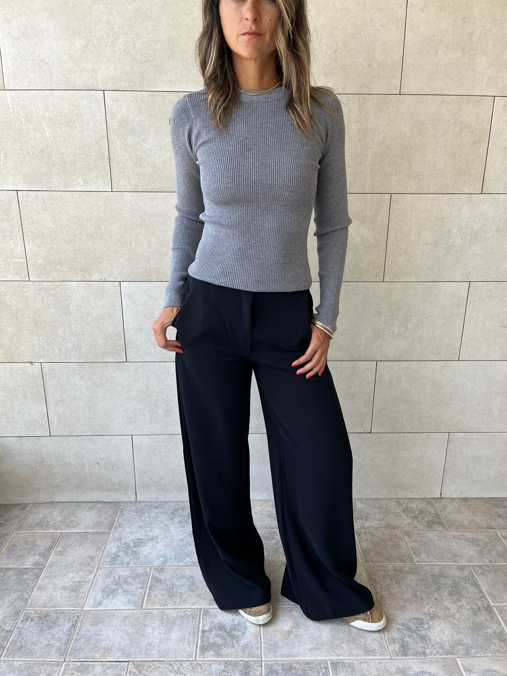 Grey Crewneck Contour Elevated Pullover