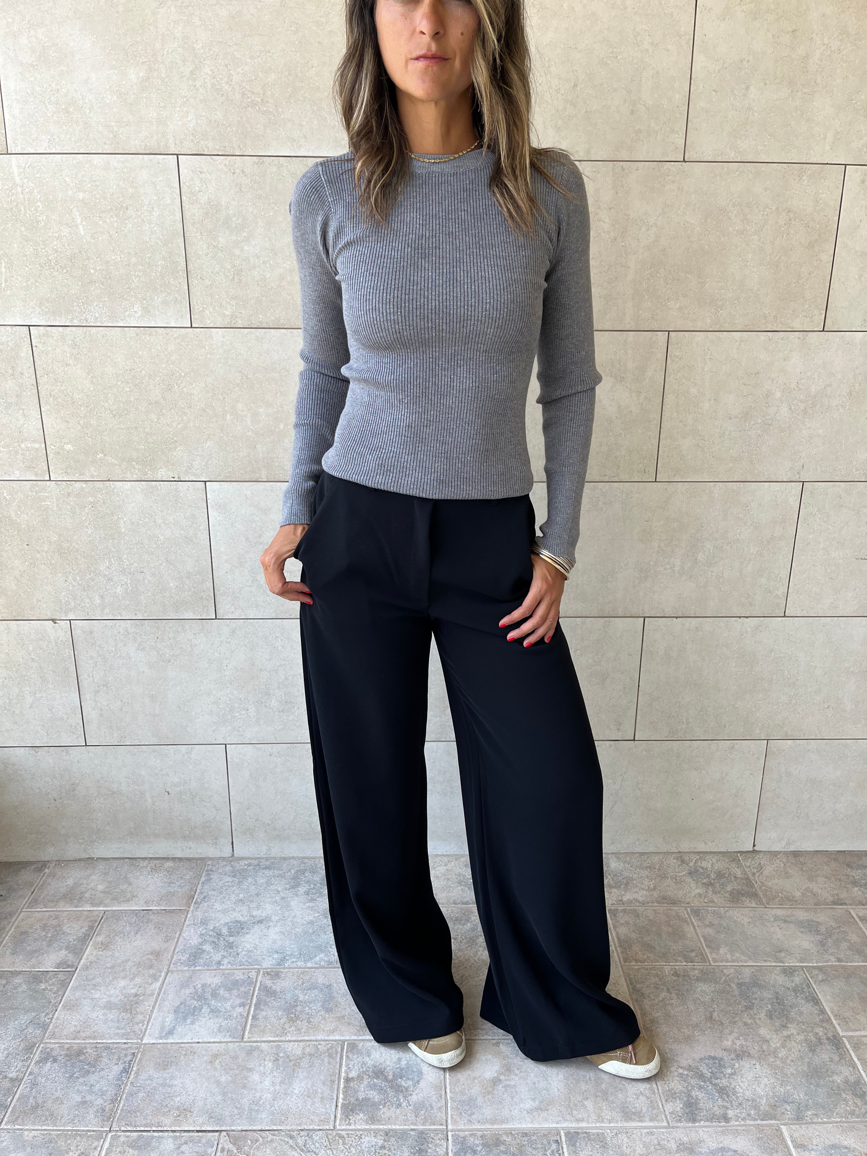 Grey Crewneck Contour Elevated Pullover