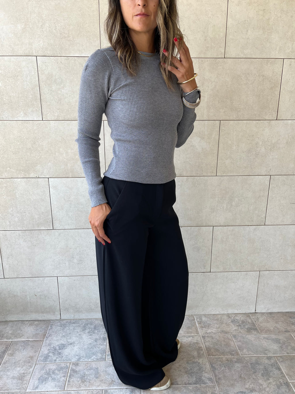 Grey Crewneck Contour Elevated Pullover