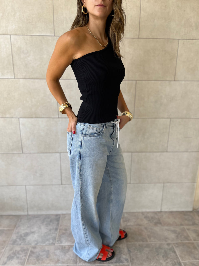 Black 101 Interknit One Shoulder Top