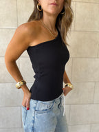 Black 101 Interknit One Shoulder Top