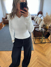 White V-Neck Contour Elevated Pullover