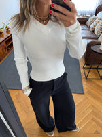 White V-Neck Contour Elevated Pullover