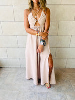 Taupe Cut Out Back Tie Dress