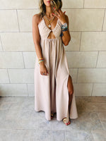 Taupe Cut Out Back Tie Dress