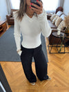 White V-Neck Contour Elevated Pullover