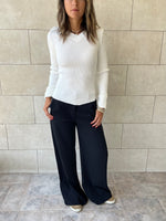 White V-Neck Contour Elevated Pullover