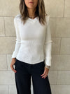 White V-Neck Contour Elevated Pullover