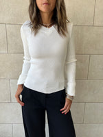 White V-Neck Contour Elevated Pullover