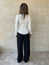 White V-Neck Contour Elevated Pullover