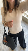 Beige V-Neck Contour Elevated Pullover