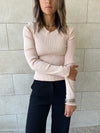 Beige V-Neck Contour Elevated Pullover