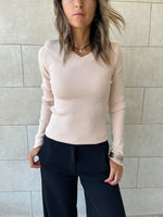 Beige V-Neck Contour Elevated Pullover