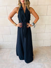 Black Tailored Girl Backless Linen Dress