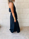 Black Tailored Girl Backless Linen Dress