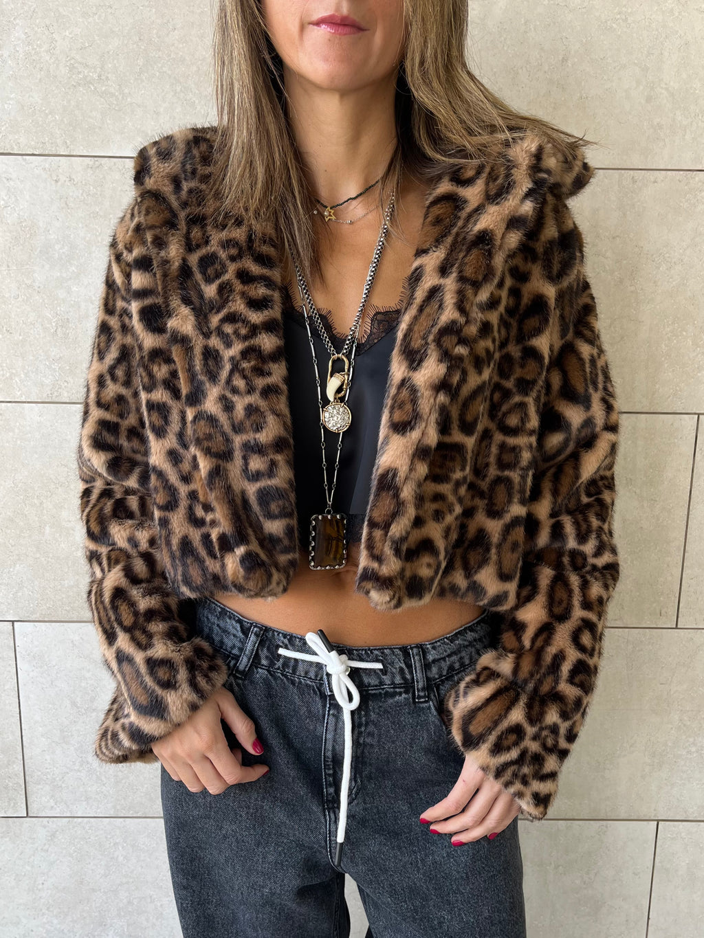 Beige Leopard Fur Jacket