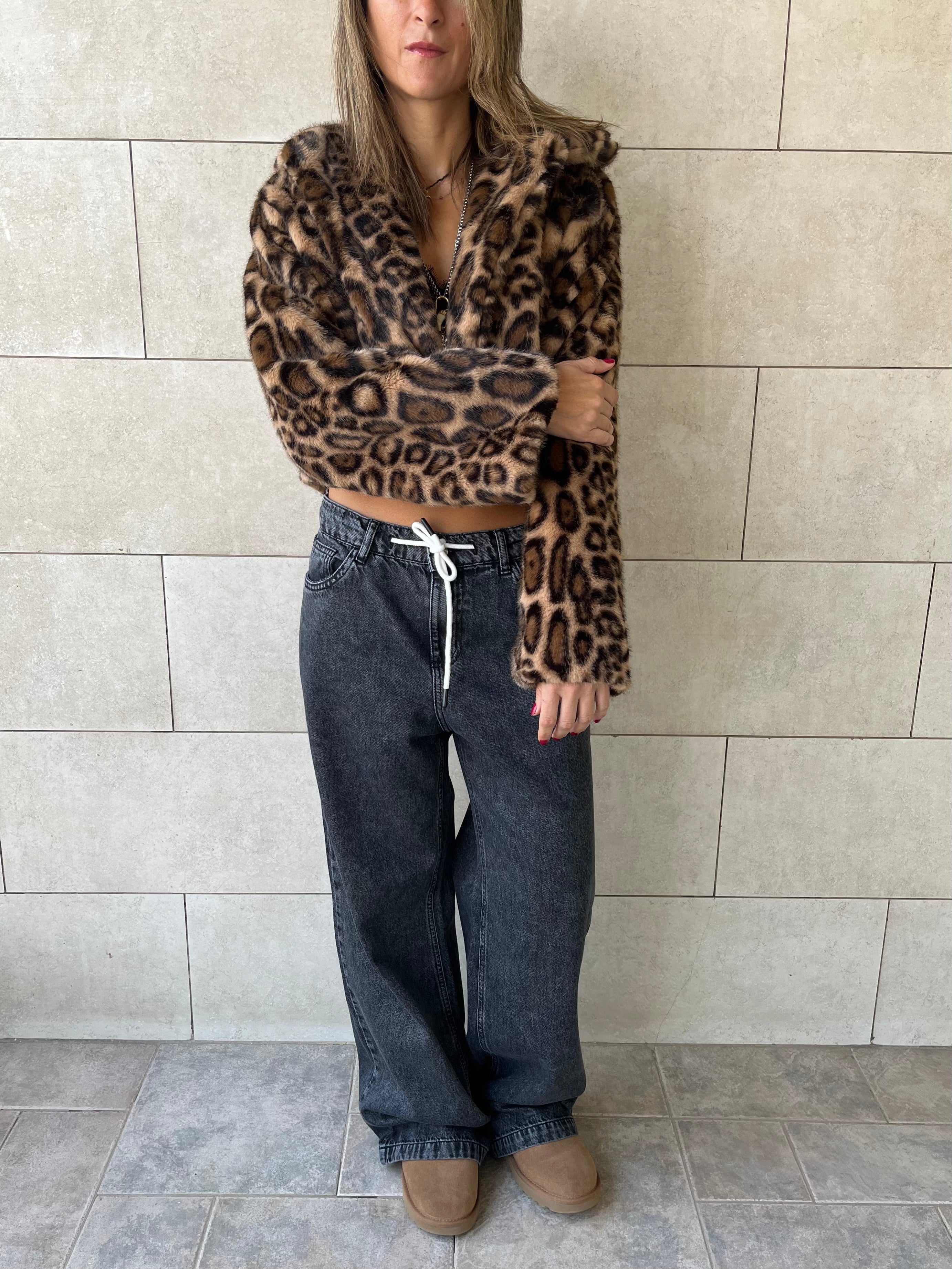 Beige Leopard Fur Jacket