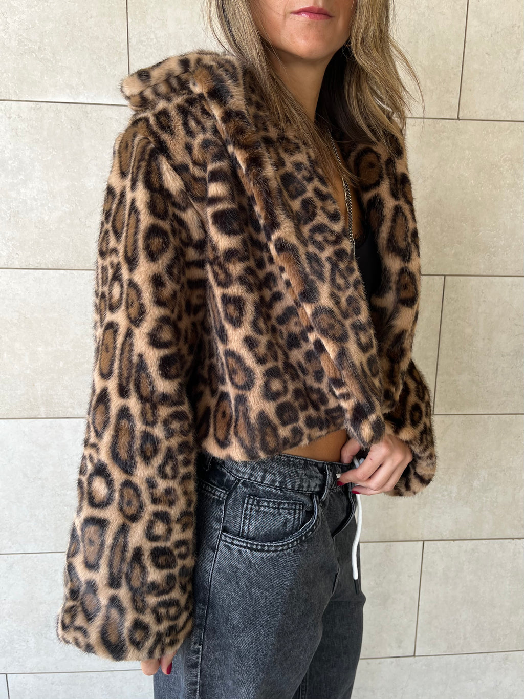 Beige Leopard Fur Jacket